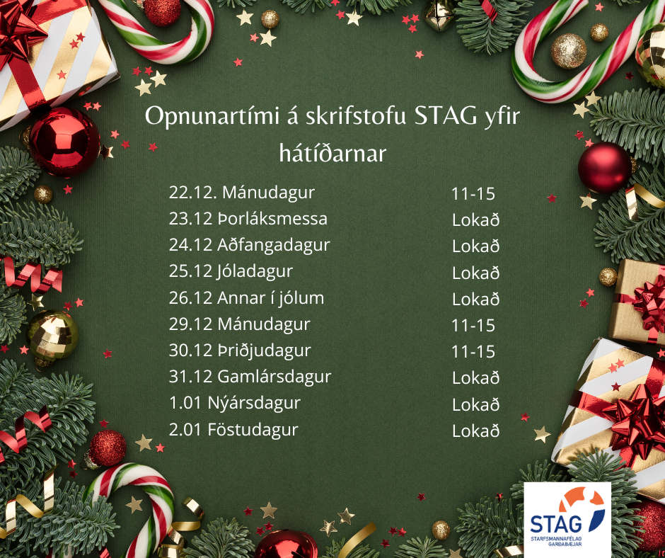 Opnunartími skrifstofu yfir hátíðarnar