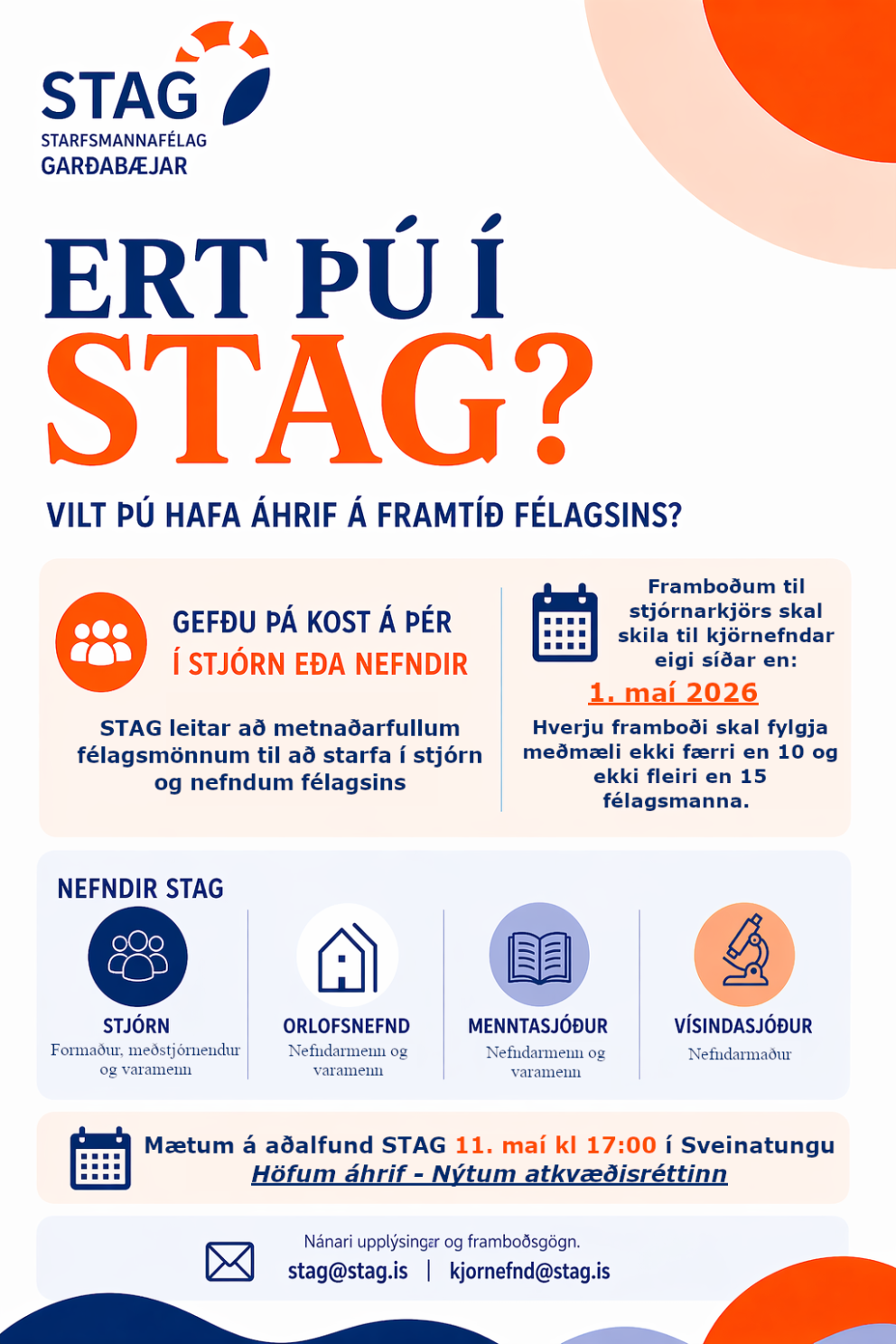 Framboð í stjórn og nefndir STAG