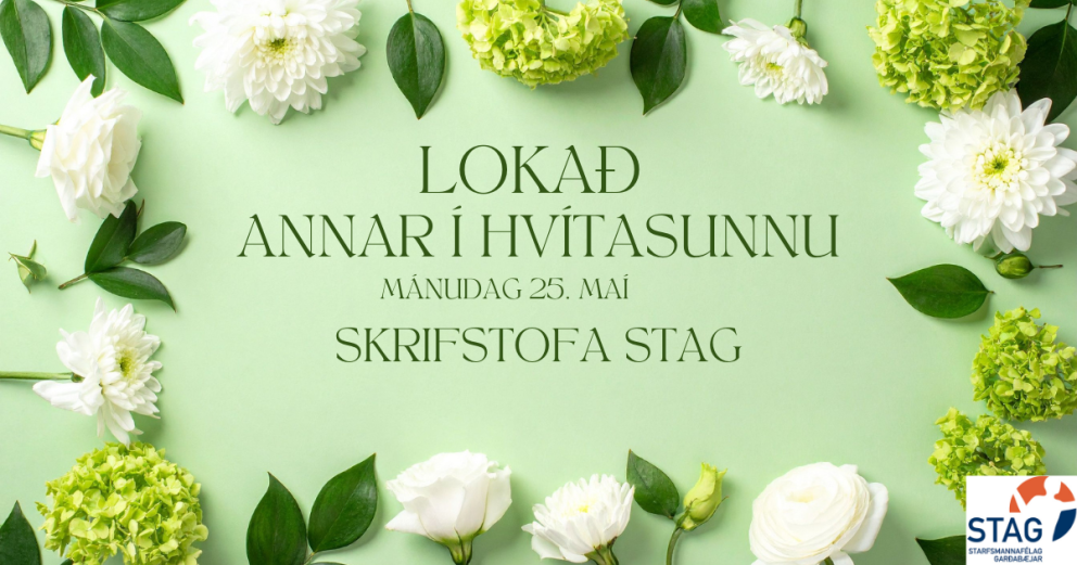 Lokað mánudag 25. maí
