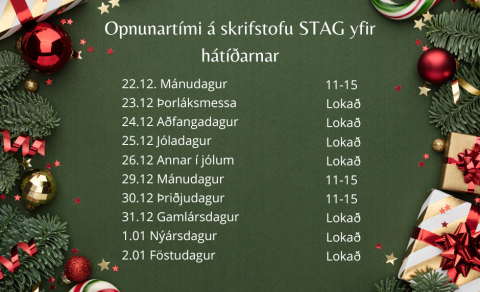 Opnunartími skrifstofu yfir hátíðarnar